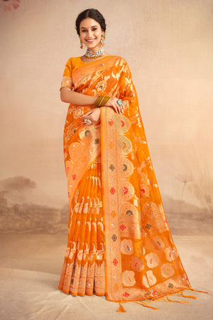 Mustard Organza Saree With Blouse Piece