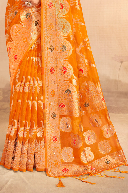Mustard Organza Saree With Blouse Piece