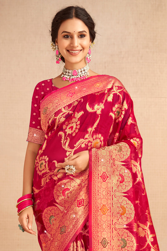 Pink Organza Saree With Blouse Piece