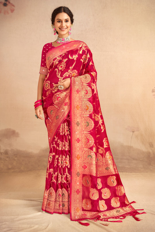 Pink Organza Saree With Blouse Piece