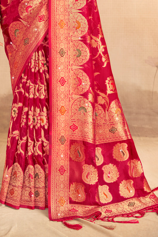 Pink Organza Saree With Blouse Piece