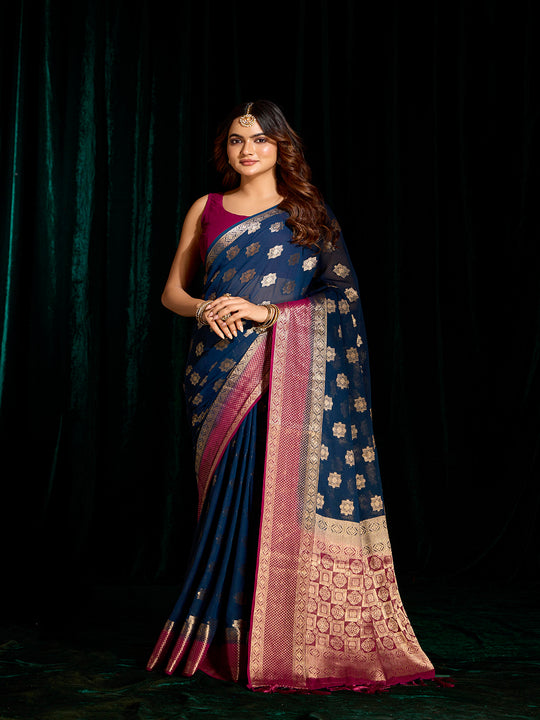 Georgette Banarasi Silk Saree With Blouse Piece