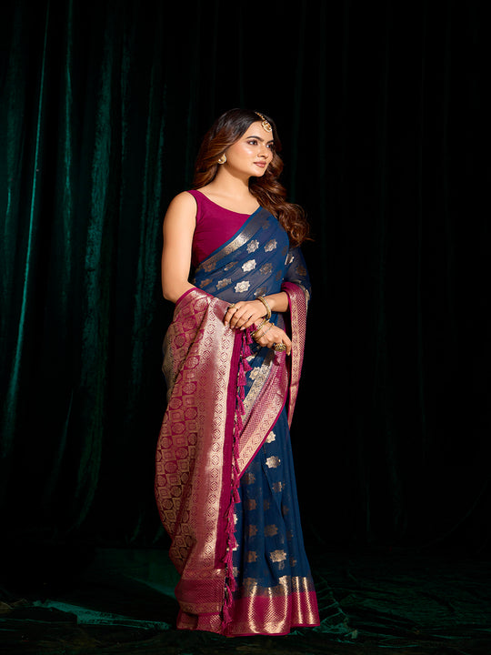Georgette Banarasi Silk Saree With Blouse Piece