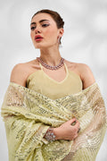 Green Net Saree With Blouse Piece