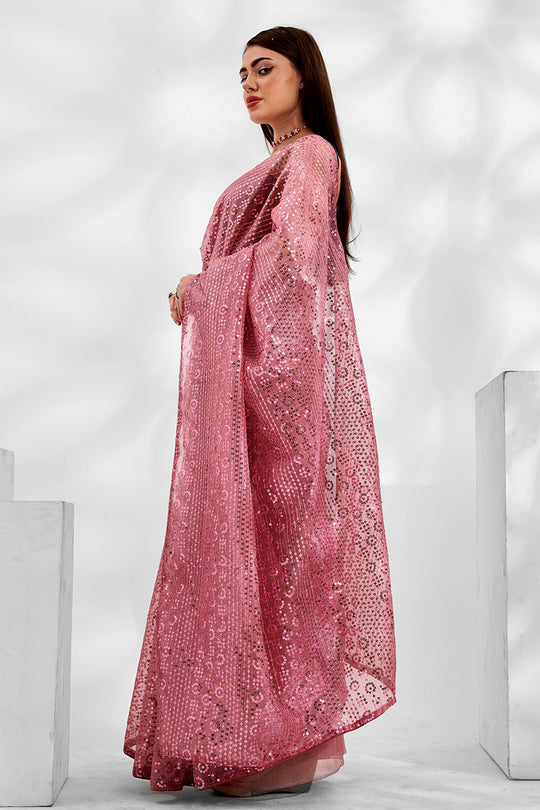 Pink Georgette Saree With Blouse Piece