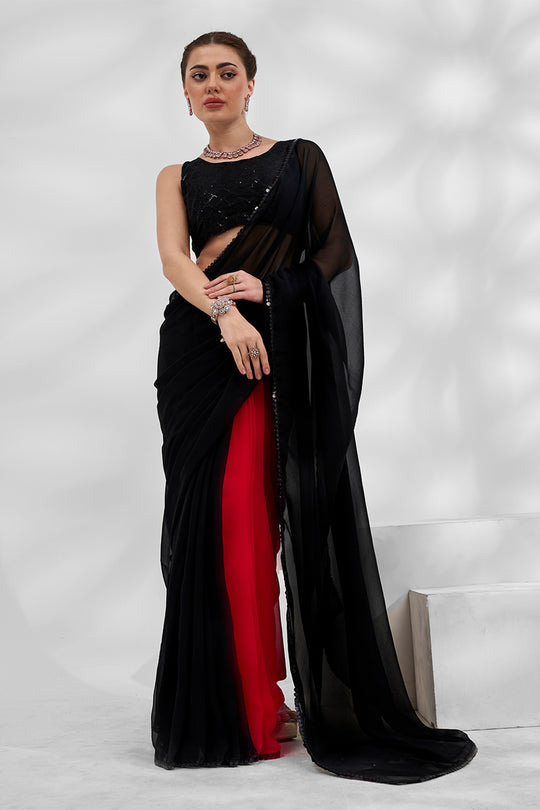 Black Georgette Saree With Blouse Piece