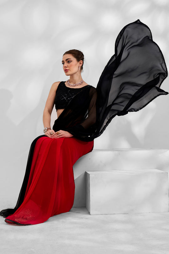 Black Georgette Saree With Blouse Piece
