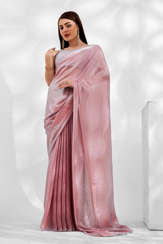 Pink Organza Saree With Blouse Piece