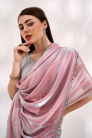 Pink Organza Saree With Blouse Piece