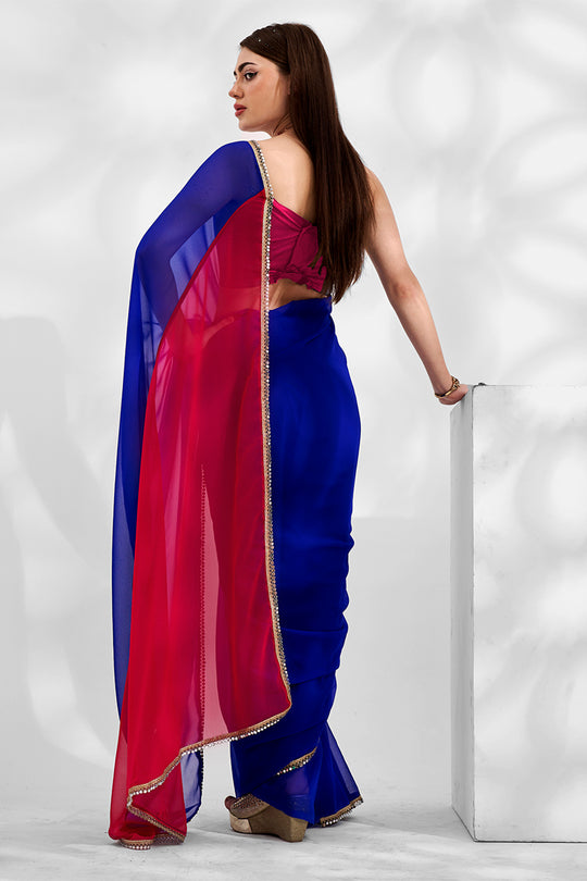 Blue Georgette Saree With Blouse Piece