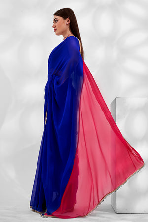 Blue Georgette Saree With Blouse Piece