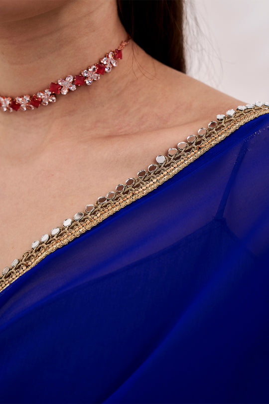 Blue Georgette Saree With Blouse Piece