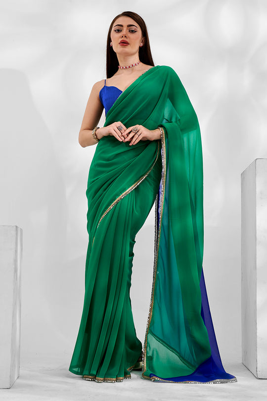 Green Georgette Saree With Blouse Piece