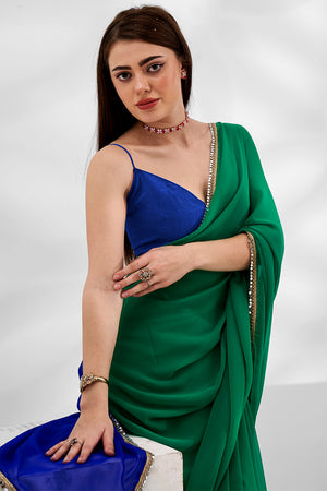 Green Georgette Saree With Blouse Piece