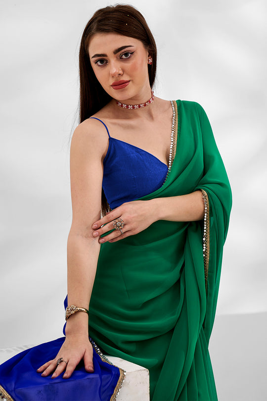 Green Georgette Saree With Blouse Piece