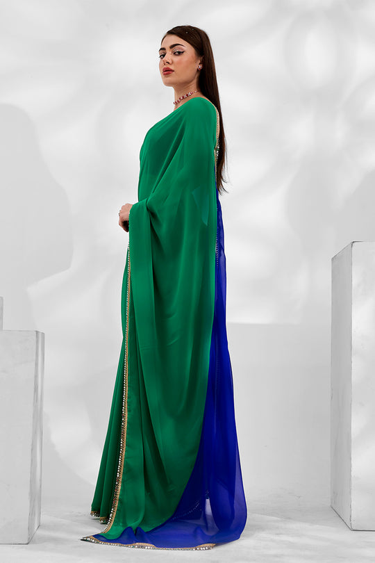 Green Georgette Saree With Blouse Piece