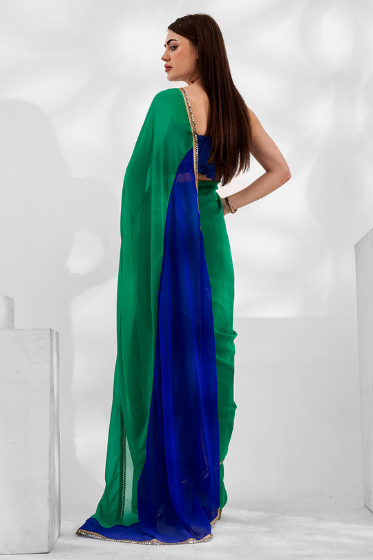 Green Georgette Saree With Blouse Piece