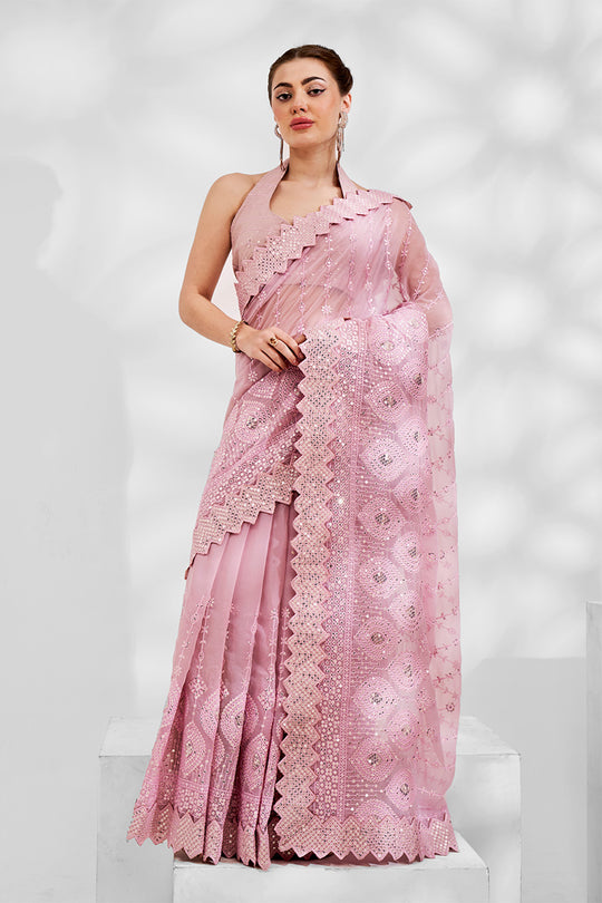 Pink Georgette Saree With Blouse Piece
