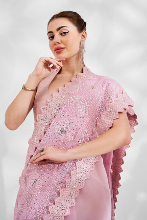 Pink Georgette Saree With Blouse Piece