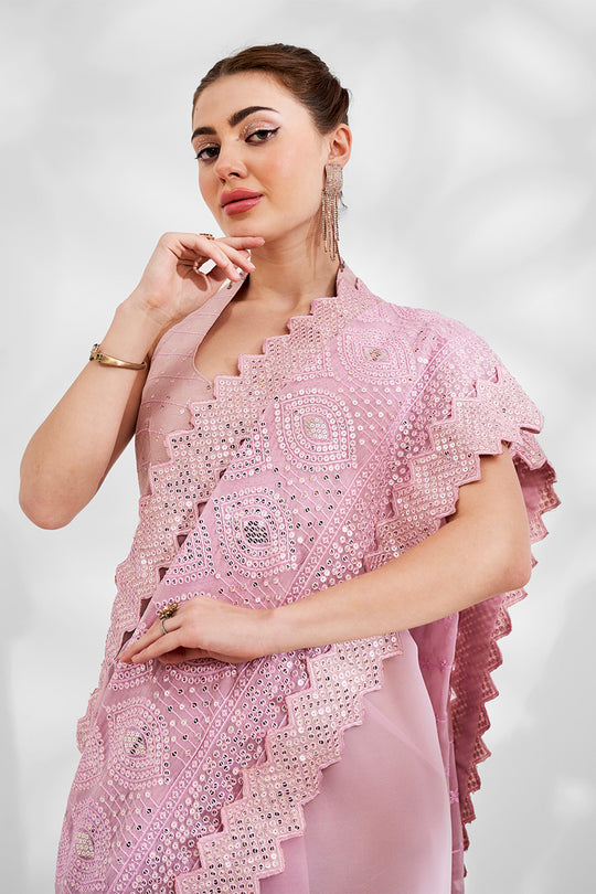 Pink Georgette Saree With Blouse Piece