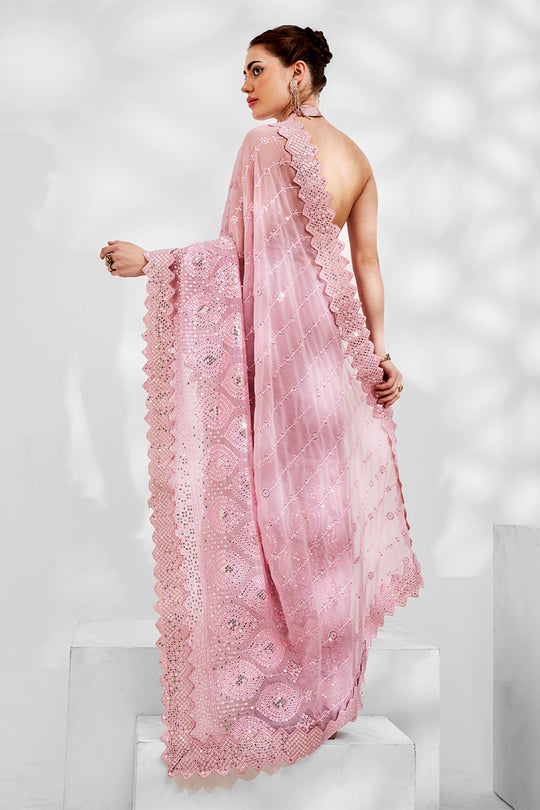 Pink Georgette Saree With Blouse Piece