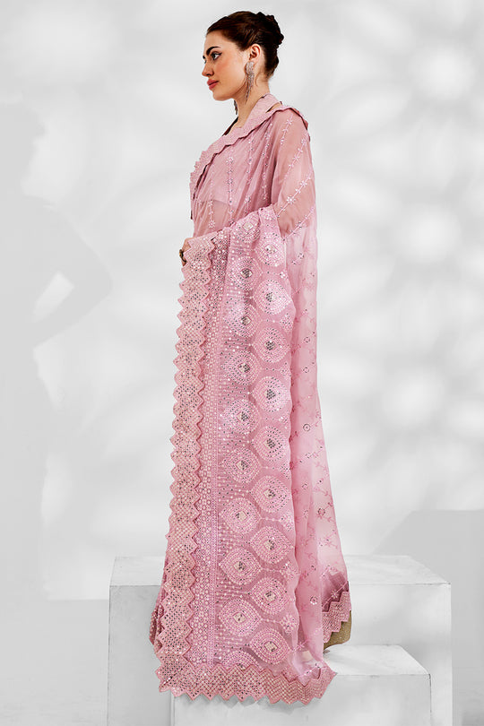 Pink Georgette Saree With Blouse Piece