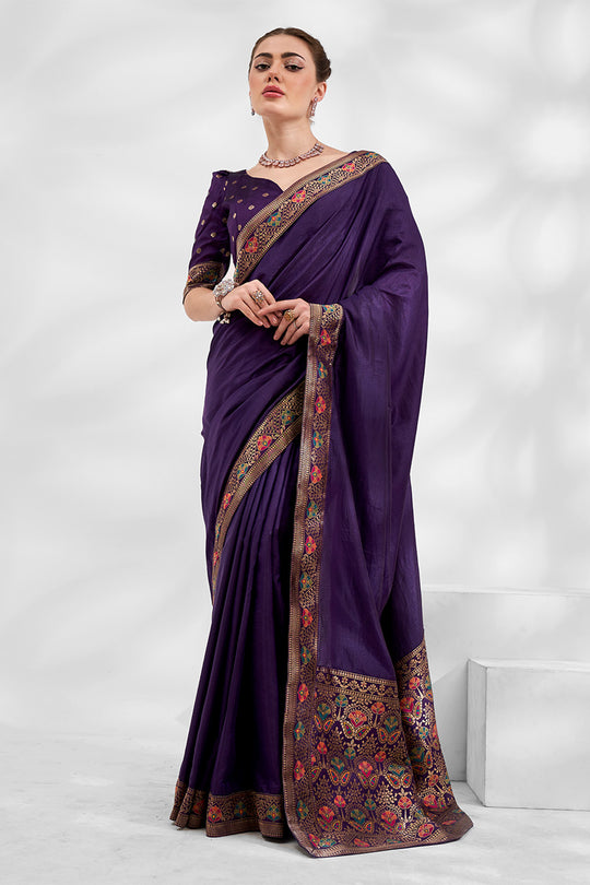 Purple Silk Saree With Blouse Piece