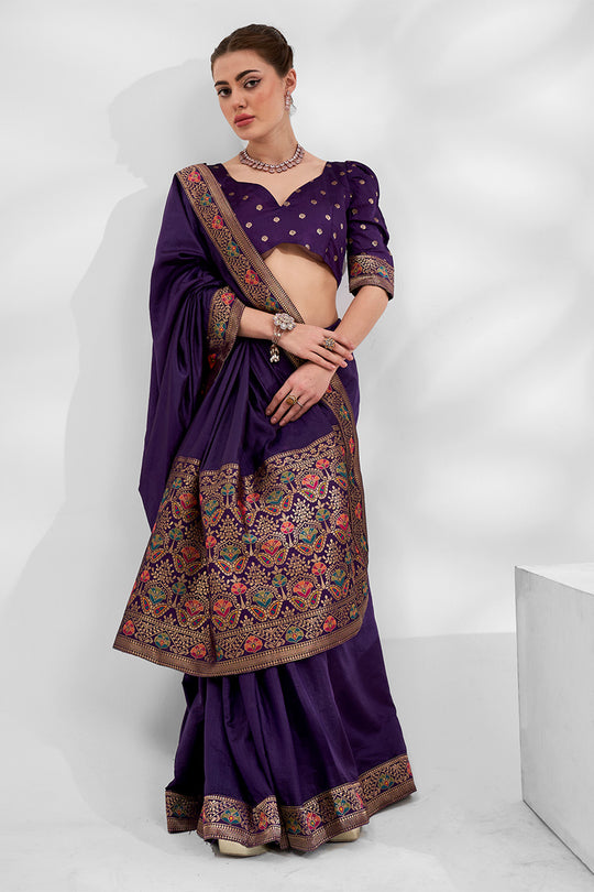 Purple Silk Saree With Blouse Piece