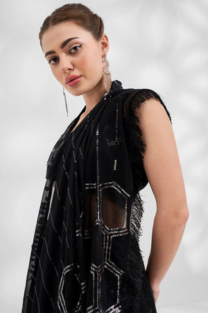 Black Georgette Saree With Blouse Piece