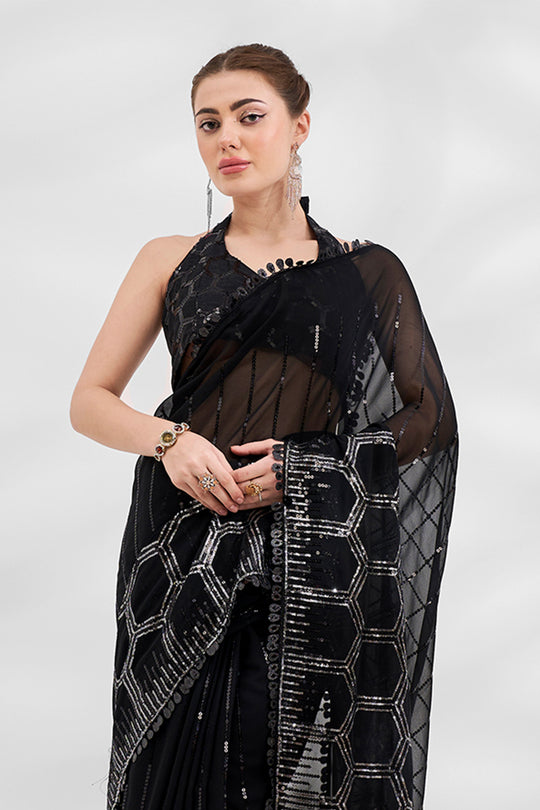 Black Georgette Saree With Blouse Piece