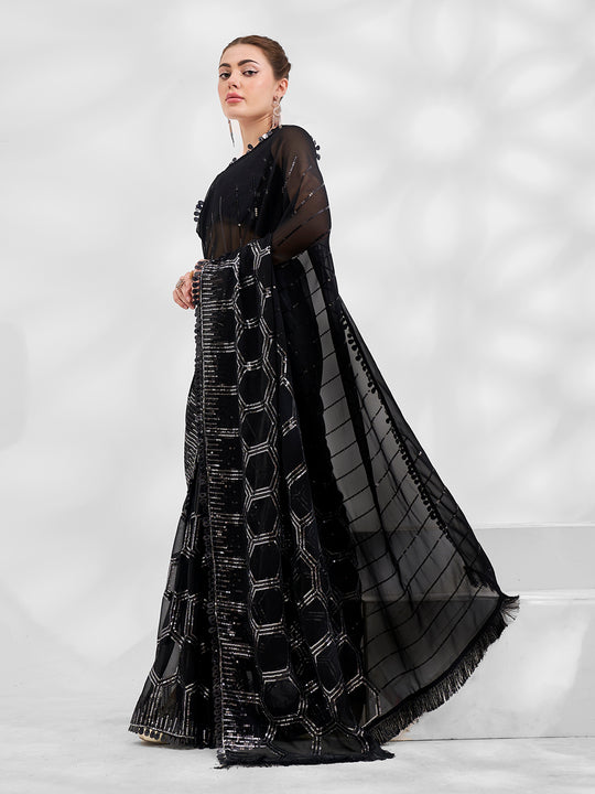 Black Georgette Saree With Blouse Piece
