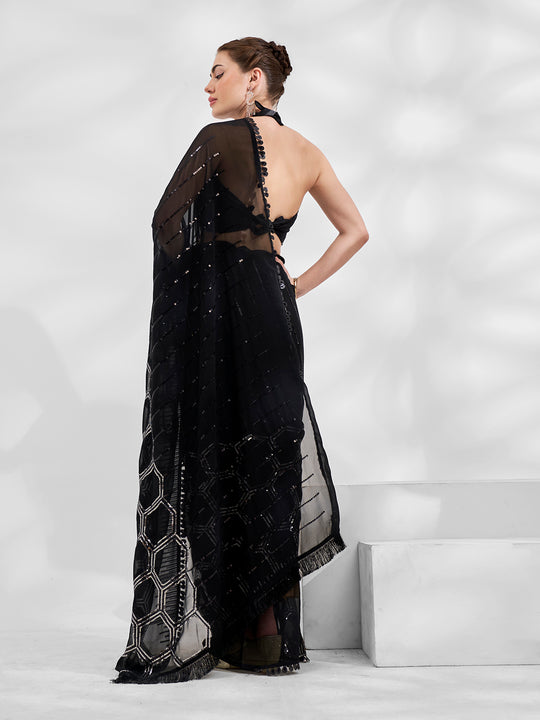 Black Georgette Saree With Blouse Piece