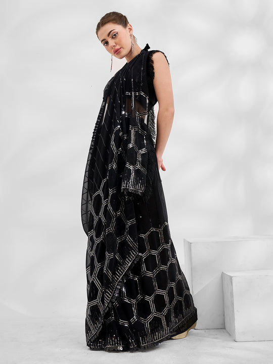 Black Georgette Saree With Blouse Piece