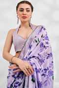 Blue Georgette Saree With Blouse Piece