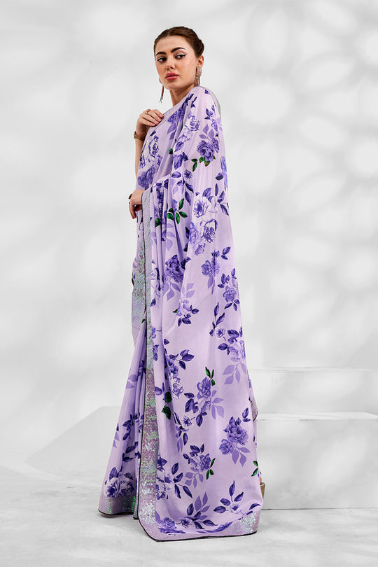 Blue Georgette Saree With Blouse Piece