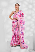 Pink Georgette Saree With Blouse Piece