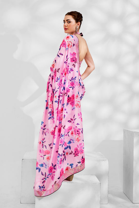 Pink Georgette Saree With Blouse Piece