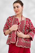 Red Georgette Saree With An Embroidery Overcoat