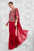 Red Georgette Saree With An Embroidery Overcoat