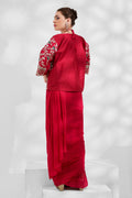 Red Georgette Saree With An Embroidery Overcoat
