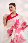 White Organza Saree With Blouse Piece