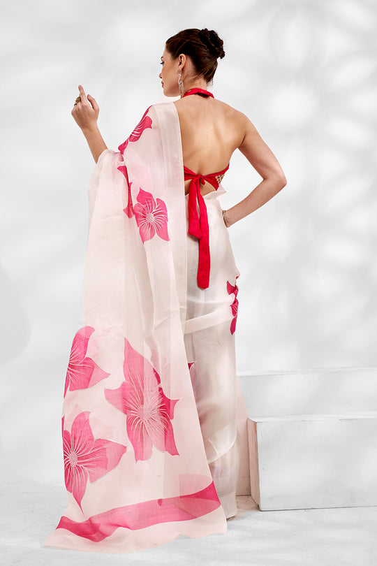 White Organza Saree With Blouse Piece