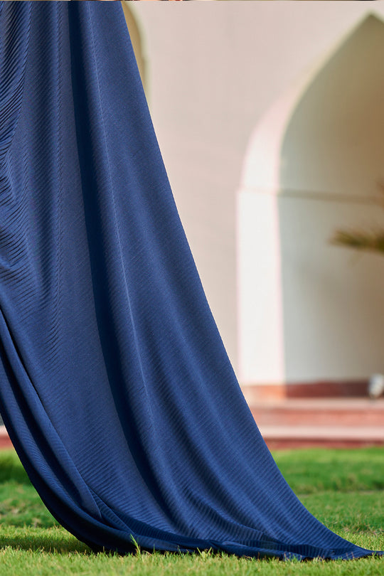 Navy Blue Georgette Saree With Blouse Piece