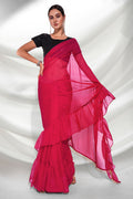 Hot Pink Georgette Saree With Blouse Piece