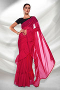 Hot Pink Georgette Saree With Blouse Piece