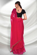 Hot Pink Georgette Saree With Blouse Piece