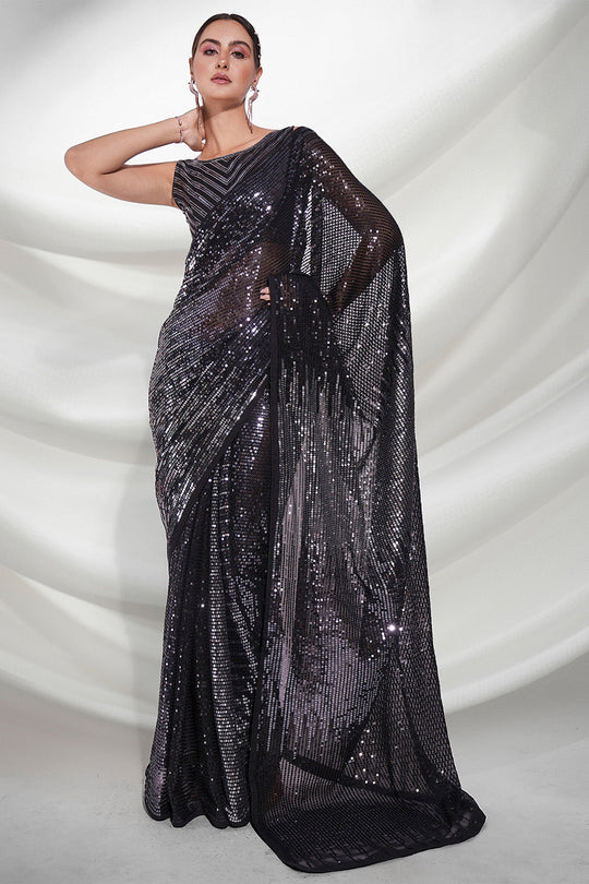 Black Georgette Saree With Blouse Piece