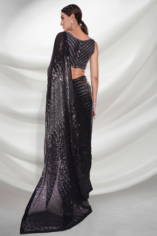 Black Georgette Saree With Blouse Piece