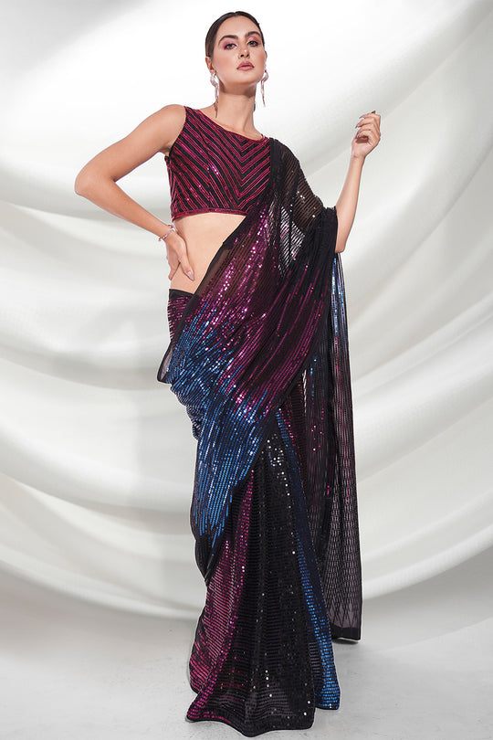 Black Georgette Saree With Blouse Piece