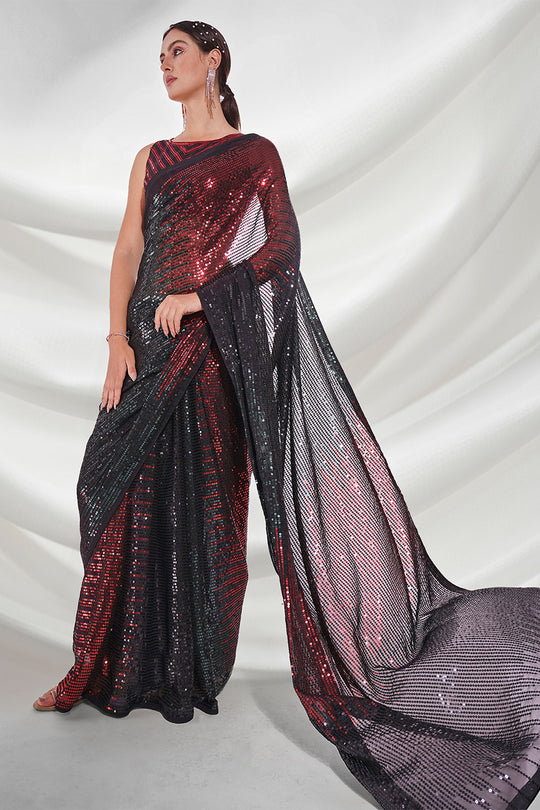 Black Georgette Saree With Blouse Piece